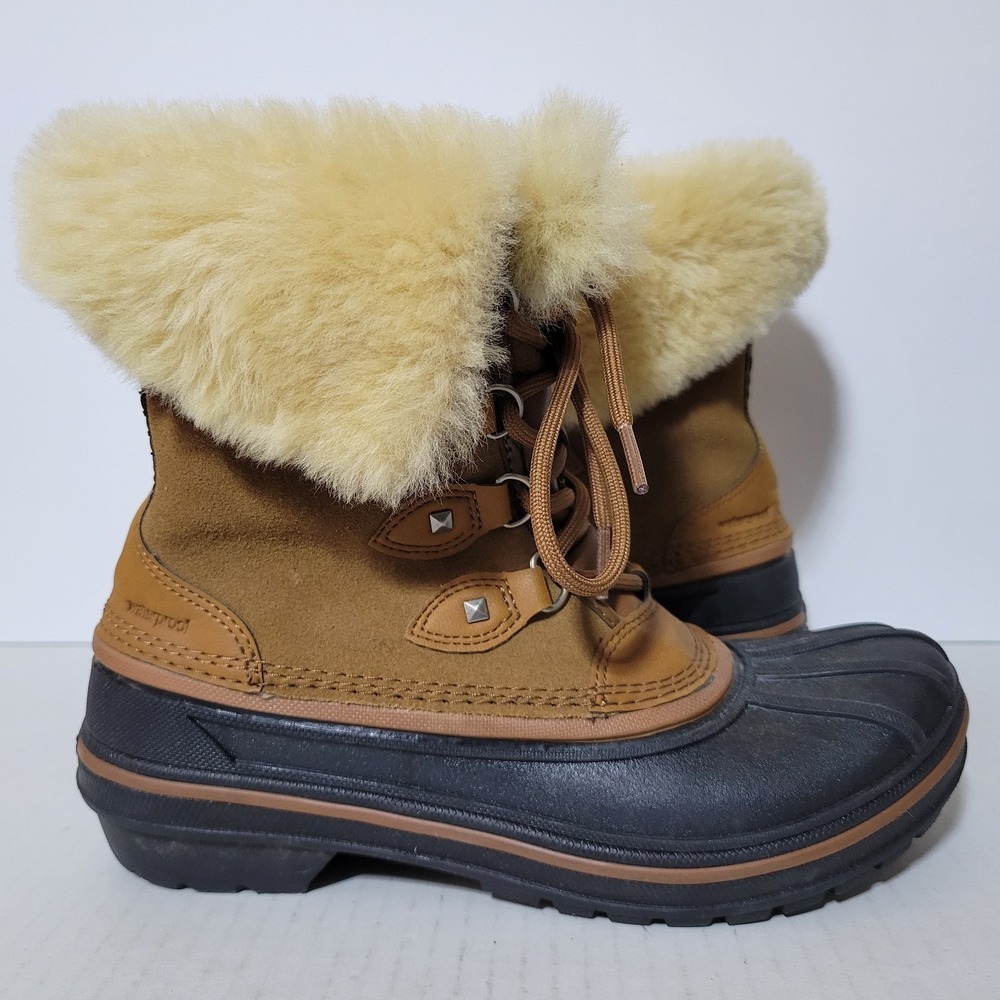 Crocs Allcast Luxe Boots Women's Sz 6 Brown Leather Waterproof Duck Snow Cold